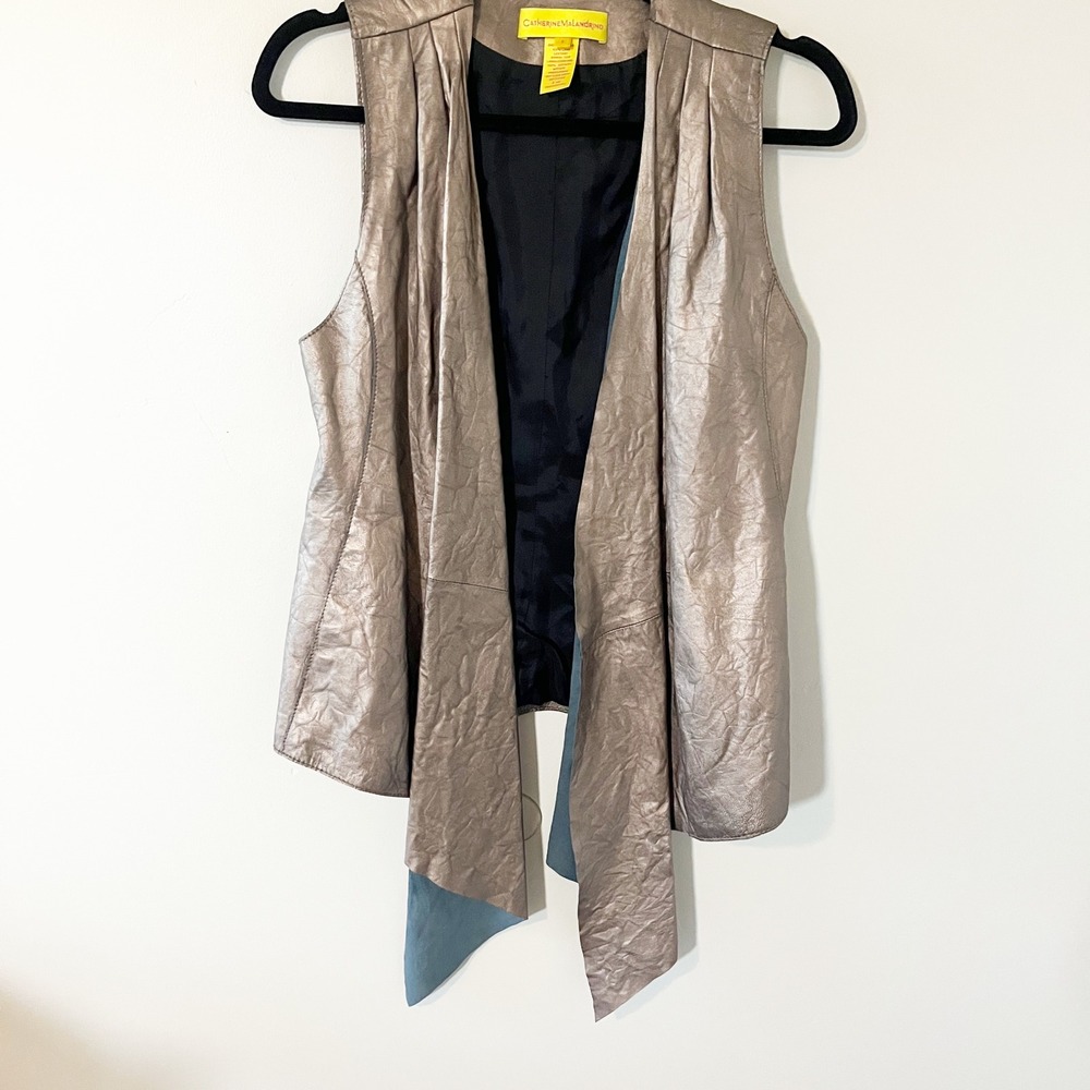 Catherine Malandrino Lamb Leather Metallic Bronze Draped Asymmetrical Vest 4